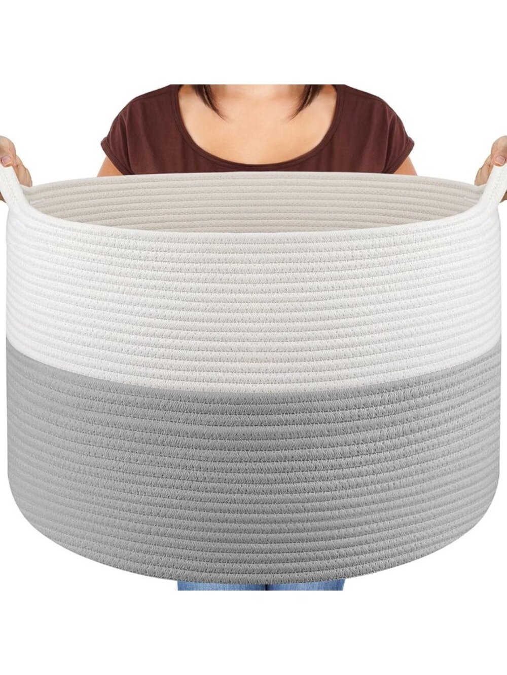 XXL Cotton Rope Storage Basket - 22x22x14 Woven Toy, Towel & Laundry Bin with